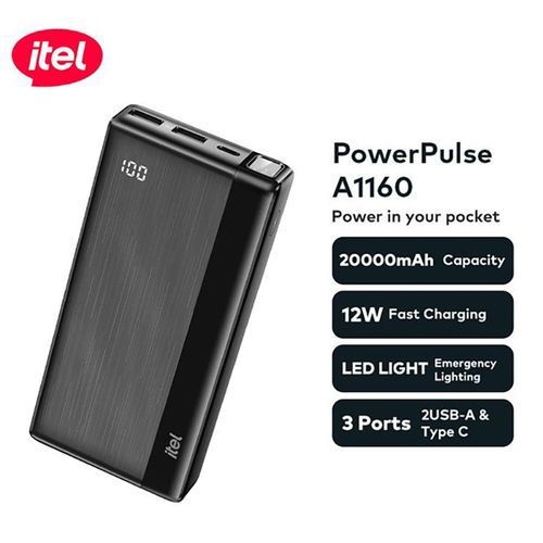 itel PowerPulse 20000mAh 12W Fast Charging, Torch Power Bank